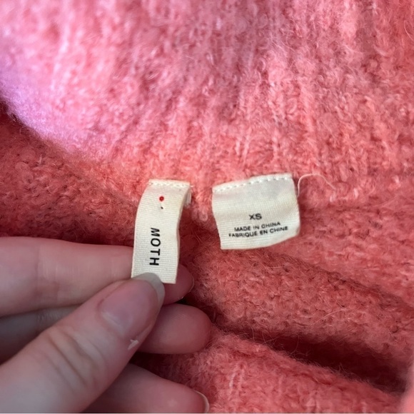 Anthropologie Moth Boucle Wool Alpaca Blend Mock Neck Sweater Sz XS Coral Pink - Picture 4 of 7